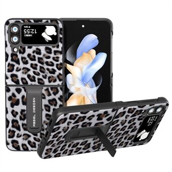 ABEEL til Samsung Galaxy Z Flip4 5G Anti-ridse telefoncover Leopardmønster PU-læder + PC-kickstand-cover