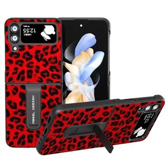 ABEEL til Samsung Galaxy Z Flip4 5G Anti-ridse telefoncover Leopardmønster PU-læder + PC-kickstand-cover