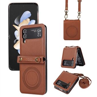 Til Samsung Galaxy Z Flip4 5G Cover TPU+PU Læder Cover Crossbody Skuldertaske Magnetisk Telefon Etui