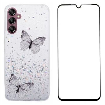 WANLONFENG AW-serie til Samsung Galaxy A14 4G / 5G etui TPU Skinnende Sommerfugl Telefoncover med HD-film