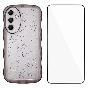 WANLONFENG JWT-serien til Samsung Galaxy A14 4G / 5G TPU-cover Epoxy-telefoncover med bølget kant og hærdet glas