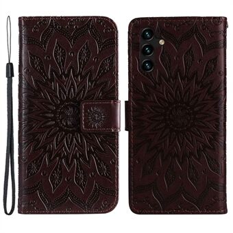 KT Imprinting Flower Series-1 til Samsung Galaxy A14 5G Sunflower Imprinted Phone Case Stand Drop-proof Flip læder telefonpung cover med rem