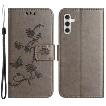 Til Samsung Galaxy A14 5G / A14 4G Fuld beskyttelse Sommerfugleblomst præget telefonetui PU-læder + TPU Anti-ridse Flip Wallet Stand Cover