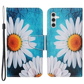 Til Samsung Galaxy A14 5G Cross Texture PU Læder Flip Stand Case Mønster Udskrivning Magnetisk lukning Folio tegnebog Telefoncover med rem