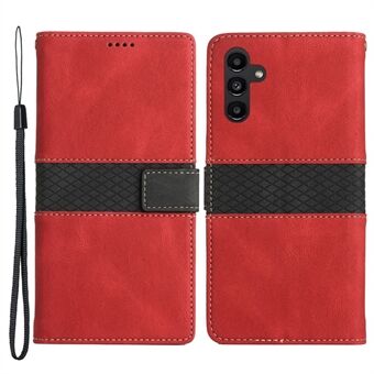 Til Samsung Galaxy A14 5G Stand Cover Grid Splejsning Læder Magnetic Flip Wallet Telefonetui med rem