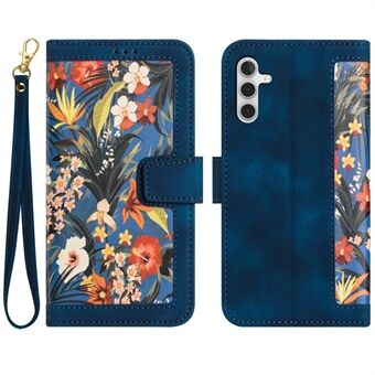 Til Samsung Galaxy A14 4G / 5G telefontaske Blomstermønstertryk PU- Stand med kortholder