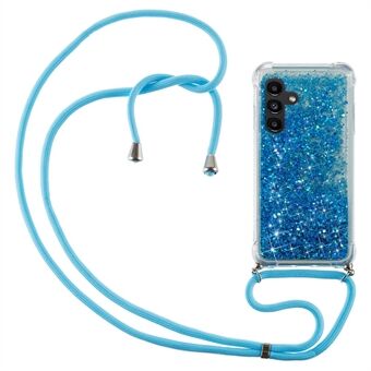 Til Samsung Galaxy A14 5G Etui Klart Quicksand Glitter Flydende Væske TPU Telefonbeskytter med Håndledsrem