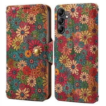 Til Samsung Galaxy A14 4G / 5G Etui Blomsterprint Vandret Stativ PU-læder Telefoncover