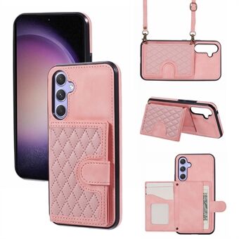 Til Samsung Galaxy A14 5G / 4G etui med rombe gitter design, kort holder og stødsikker cover med lang rem.