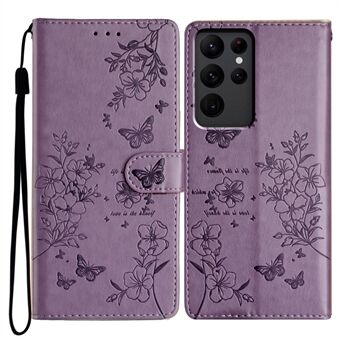 Til Samsung Galaxy S23 Ultra Pung Telefon Cover Sommerfugl Blomstermønster Læderetui