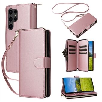 R20 til Samsung Galaxy S23 Ultra etui lynlås PU læder telefon cover med stropper