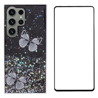 WANLONFENG AW-serien til Samsung Galaxy S23 Ultra etui TPU-telefoncover med skærmbeskytter Bling 3D sommerfugl