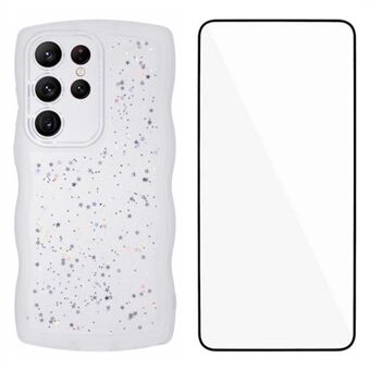 WANLONFENG JWT-serien til Samsung Galaxy S23 Ultra TPU-etui Epoxy telefoncover med bølget kant og hærdet glas