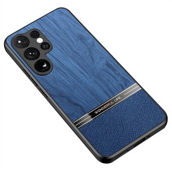 Til Samsung Galaxy S23 Ultra Etui med Træstruktur Læderbeklædt TPU Telefonbeskyttende Cover