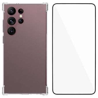 WANLONFENG WL-serie til Samsung Galaxy S23 Ultra etui 2,0 mm gennemsigtigt TPU-cover med hærdet glasfilm (stor linsehullet)