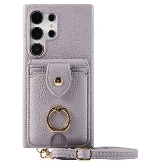 Til Samsung Galaxy S23 Ultra Etui med Kortholder, Skulderrem PC+TPU Ring Stand Telefon Baghylster