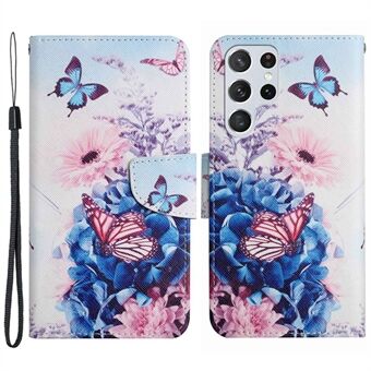 Til Samsung Galaxy S23 Ultra Cross Texture PU Læder Stand Case Mønster Print Fuld beskyttelse Telefon Pung Cover