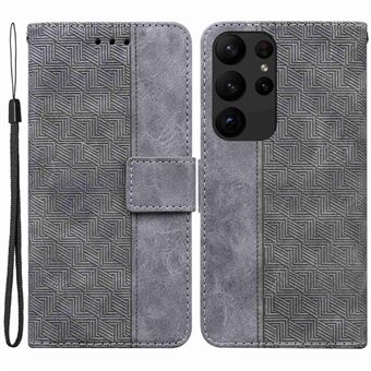 Til Samsung Galaxy S23 Ultra PU Læder Magnetisk lukning Geometri Mønster påtrykt etui Stand Pung Stødsikker flip telefoncover med rem