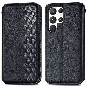 Til Samsung Galaxy S23 Ultra Book Style PU Læder Rhombus Præget Cover Magnetisk Auto-absorberende Stand Wallet Folio Flip Phone Case