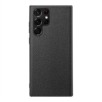 Til Samsung Galaxy S23 Ultra Litchi Texture Phone Case Ægte lædercoated PC + TPU Hybrid Cover