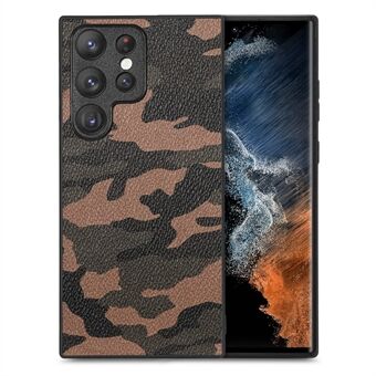 Anti-drop telefoncover til Samsung Galaxy S23 Ultra, camouflagemønster PU lædercoated PC+TPU cover