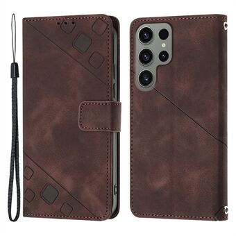 PT005 YB Imprinting Series-6 PU-lædertelefontaske til Samsung Galaxy S23 Ultra, Flip Folio Stand Wallet Cover