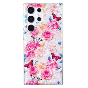 Til Samsung Galaxy S23 Ultra Soft TPU IMD-skalmønster-etui Stødsikkert Marble Flower-telefoncover