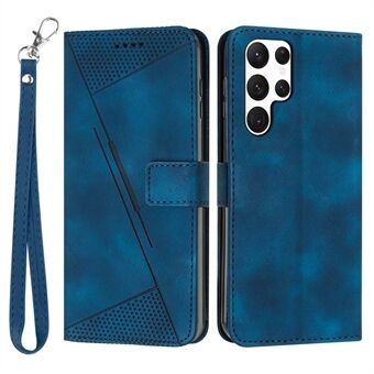 Triangle Imprint Læder Taske til Samsung Galaxy S23 Ultra, Flip Stand Wallet Telefoncover med rem