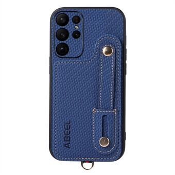 ABEEL Style 03 Carbon Fiber Tekstur PU+TPU Støttefod Dækning til Samsung Galaxy S23 Ultra RFID Blokering Kortslot Telefonetui