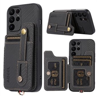 ABEEL Style 01 Vandret støtteben Telefonlomme til Samsung Galaxy S23 Ultra RFID-blokering Anti-drop Carbon Fiber Texture PU+TPU-etui