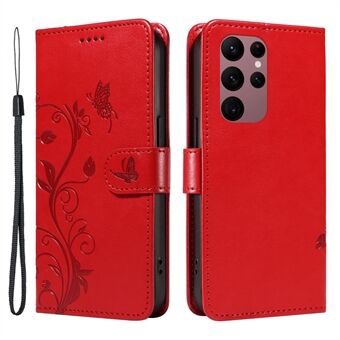 Til Samsung Galaxy S23 Ultra Wallet-etui Sommerfuglblomster Læder Flip-telefoncover