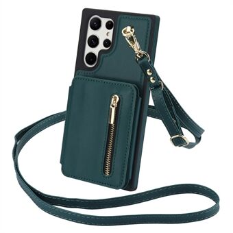 Til Samsung Galaxy S23 Ultra Crossbody-etui med lynlås, kortholder og holder til telefonvælger