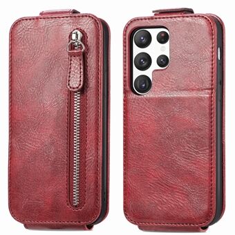 Til Samsung Galaxy S23 Ultra-etui Slagfast Vertikal Flip Lynlås TPU+PU Læder Telefoncover