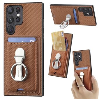 C1-9 til Samsung Galaxy S23 Ultra-etui i læder + TPU + PC-telefoncover med kortslots og foldbart stativ