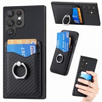 C1-8 Til Samsung Galaxy S23 Ultra Etui med Kortholdere Carbon Fiber Tekstureret Læderbelagt Telefoncover