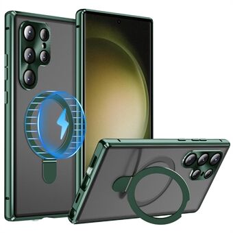 Til Samsung Galaxy S23 Ultra Magnetisk Etui Støttefod Mat PC Cover med Anti-Spy Hærdet Glasfilm