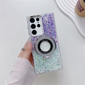 For Samsung Galaxy S23 Ultra Magnetisk Kickstand Etui Akryl+TPU Glitter Pailletter Epoxy Telefoncover