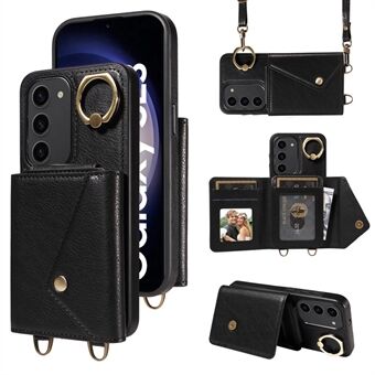 002 Til Samsung Galaxy S23 Etui Kort Holder Læder + TPU Telefon Cover med Lang Skulderrem