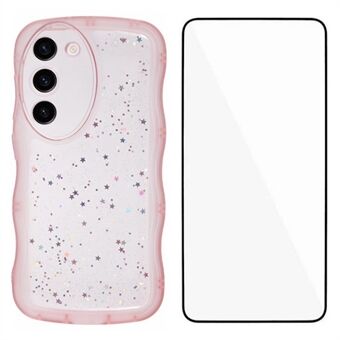 WANLONFENG JWT-serien til Samsung Galaxy S23 TPU-etui Epoxy-telefoncover med bølget kant og hærdet glas