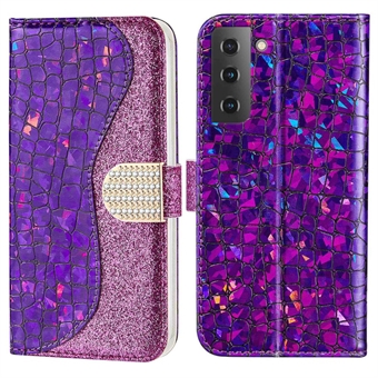 Til Samsung Galaxy S23 Krokodille Tekstur Glitrende Glitter Splicer Telefoncover PU Læder Stødsikker Foldbar Stand Pung Etui