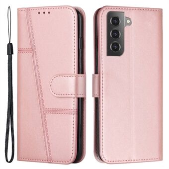 Til Samsung Galaxy S23 PU Læder Stand Telefon Cover Syning Design Magnetisk lukning Pung Flip Cover med rem