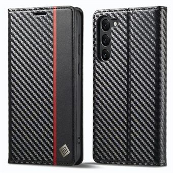 LC.IMEEKE til Samsung Galaxy S23 Carbon Fiber Texture Magnetisk lås Telefonholder Stand PU læder pungcover