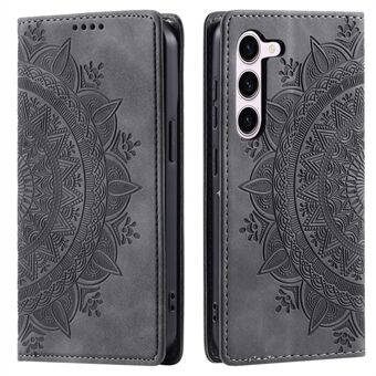 Til Samsung Galaxy S23 taske af læder med indgraveret mandala blomster mobilbeskytter