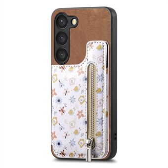 D10 Til Samsung Galaxy S23 Kickstand Etui Mønster Trykt Retro Læder+TPU Telefoncover med Pengepung