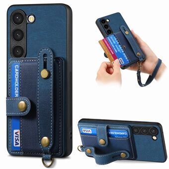 D9 til Samsung Galaxy S23 Etui Retro Læderbelagt TPU+PC Beskyttende Cover med Håndledsrem