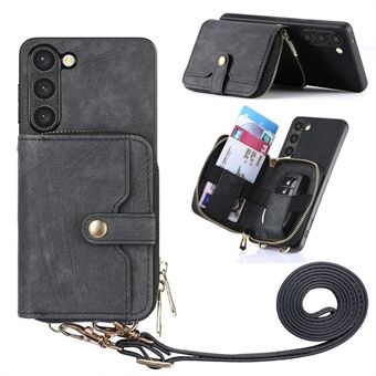 D3 til Samsung Galaxy S23 lynlåslomme-etui slagfast læder+TPU+PC crossbody-telefoncover.