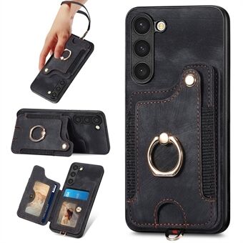 D4 Mobiltelefon Etui til Samsung Galaxy S23 RFID Blokering Kortholder Ring Stativ Bagcover