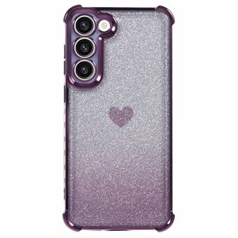 Til Samsung Galaxy S23+ Cover med glimmergradient, TPU-telefonbetræk med hjertemønster og forstærkede hjørner.