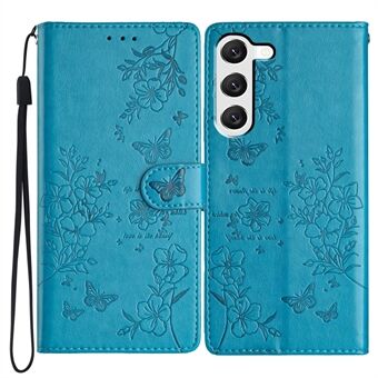 Til Samsung Galaxy S23+ Lædercover Sommerfugl Blomstermønster Pung Telefoncover