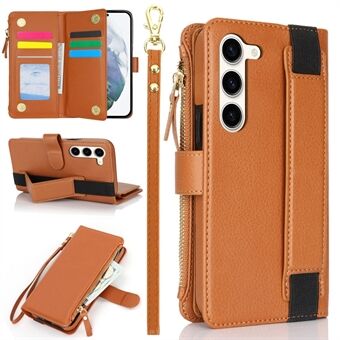 XL-001 Til Samsung Galaxy S23+ Etui med Lynlåslomme, Håndledsrem og Stander Lædertelefon Cover